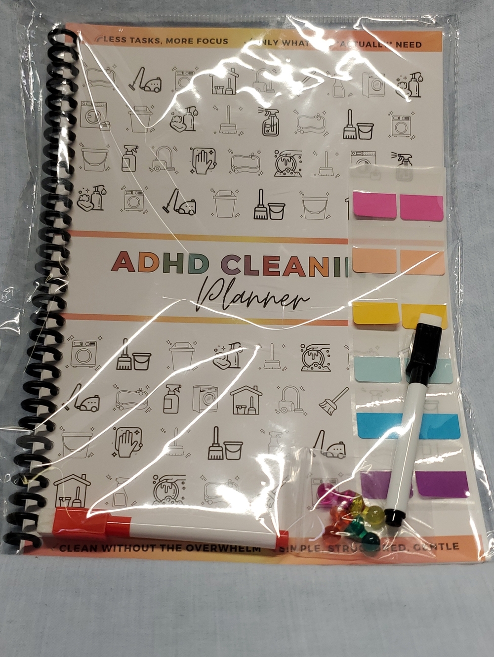 ADHD Cleaning Planner – White with Multicolor Tabs